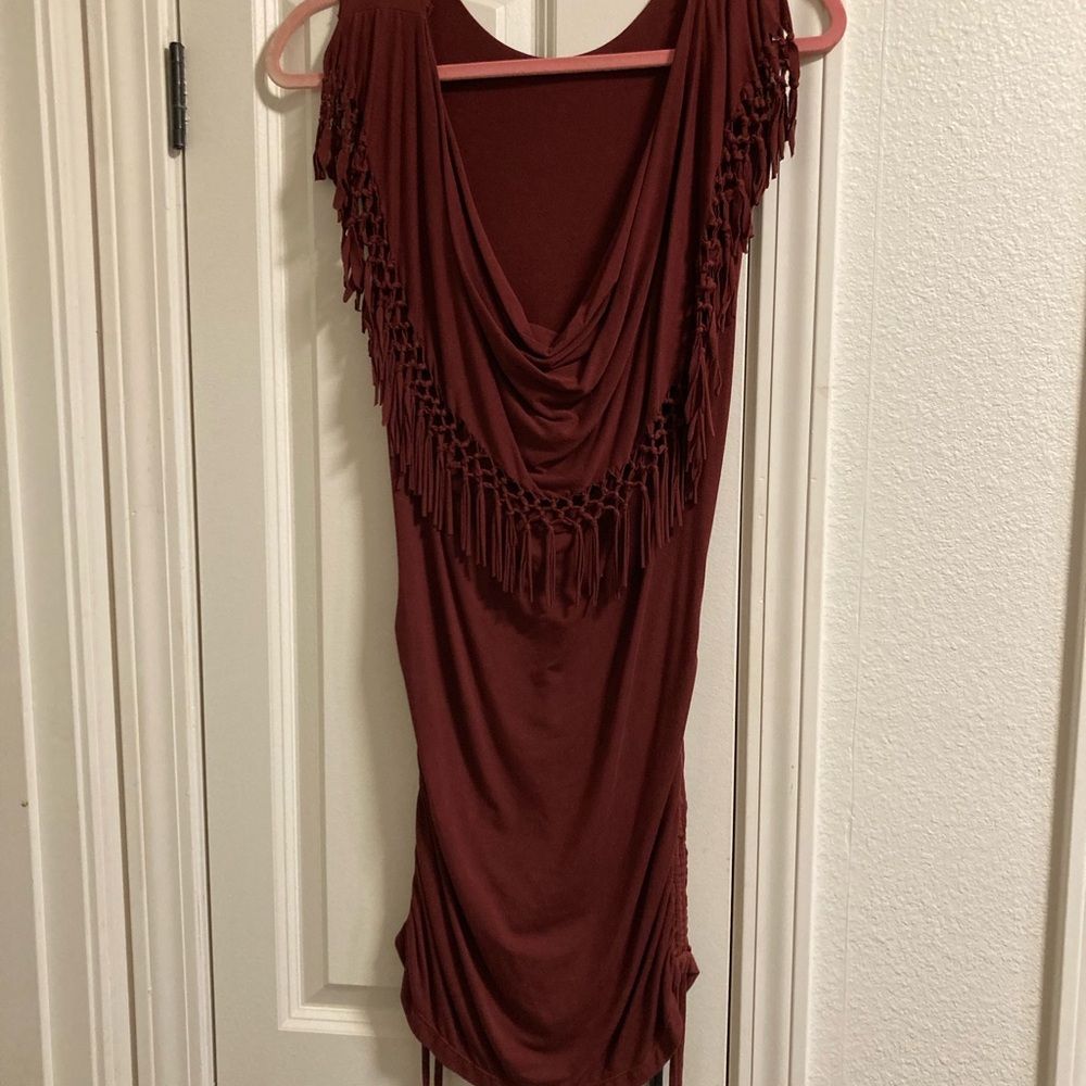 Elegant Burgundy Fringe Dress